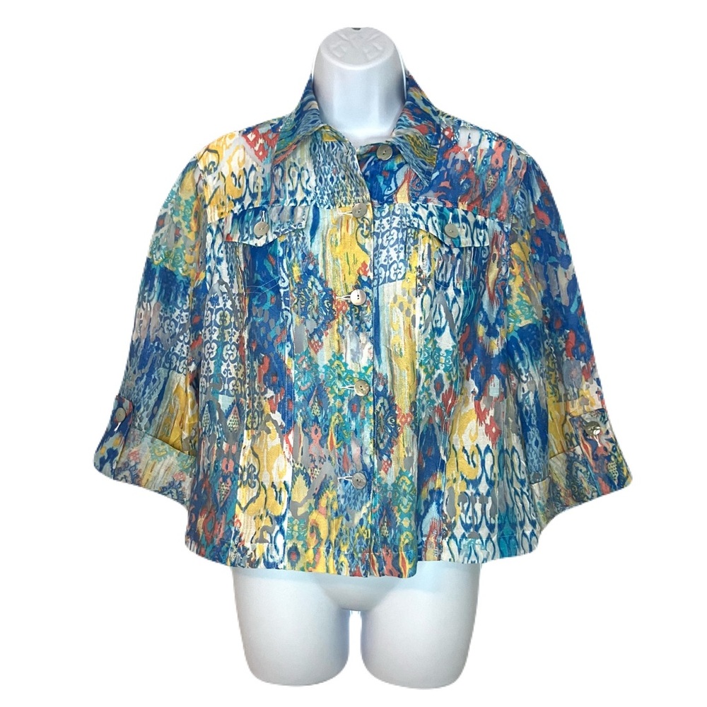 Ruby Rd. Abstract Button Front Crinkle Burnout Sh… - image 1